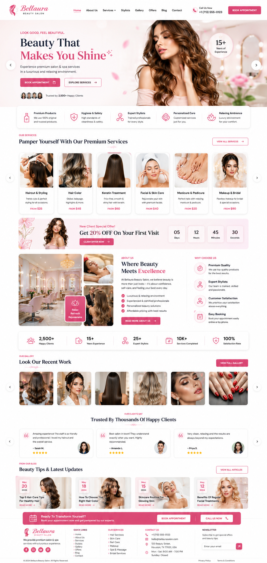 Elegant Beauty Salon Website Design | Modern Pink UI/UX